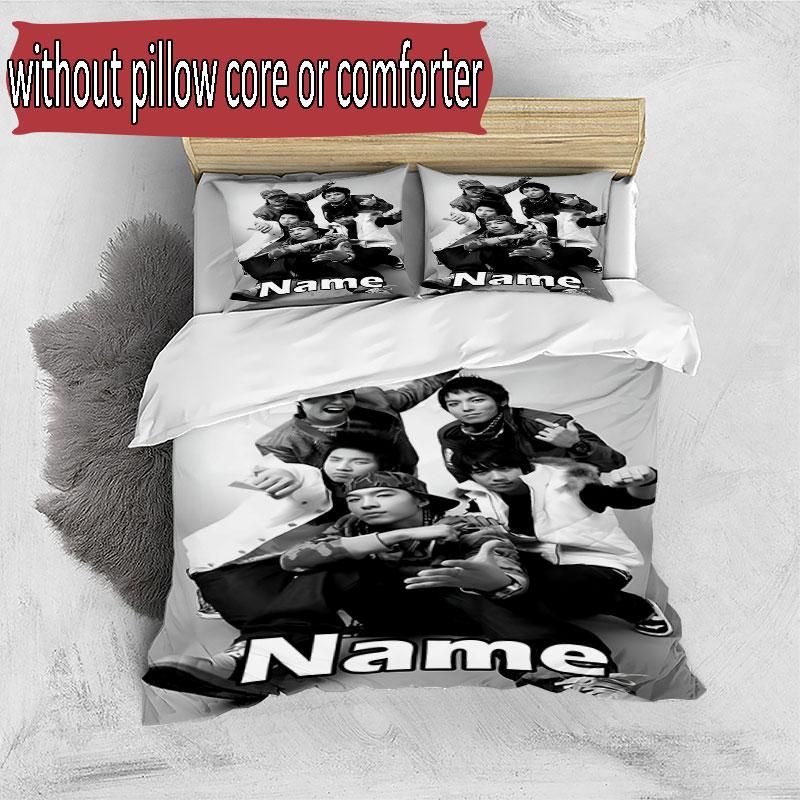3pcs Duvet Cover Set (1*Duvet Cover + 2*Pillowcase, Without Core), Custom Name BIGBANG Pattern Bedding Set, Home Bedroom Decor Gift