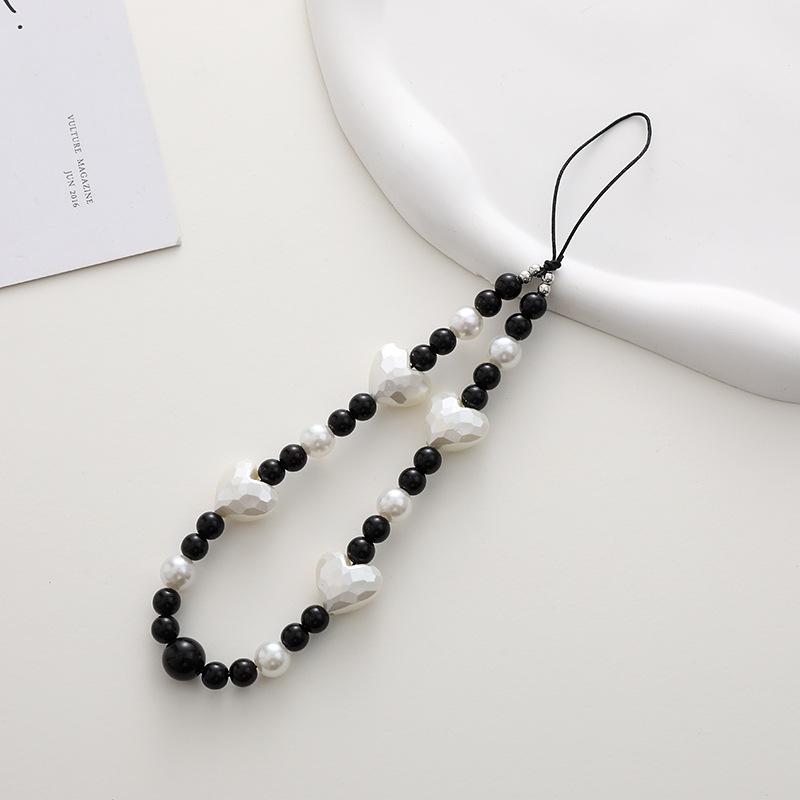 New Heart-Shaped Beaded Phone Chain, Wooden Heart Accessory, Anti-Drop and Anti-Loss Phone Case Pendant, Wristband