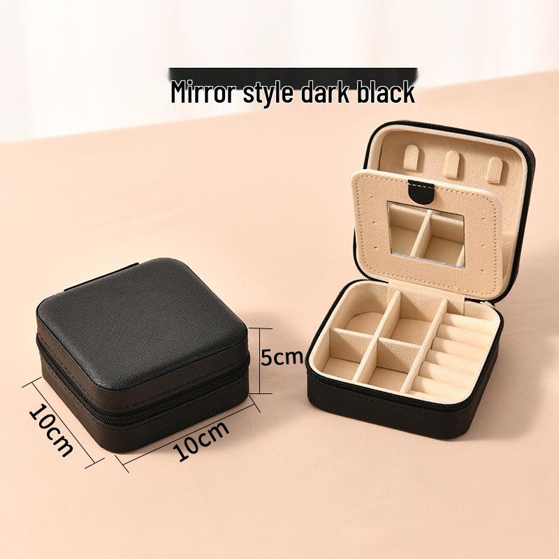 High-End Jewelry Storage Box with Mirror Pattern for Rings, Earrings, Necklaces - Women's Zipper Style Organizer.