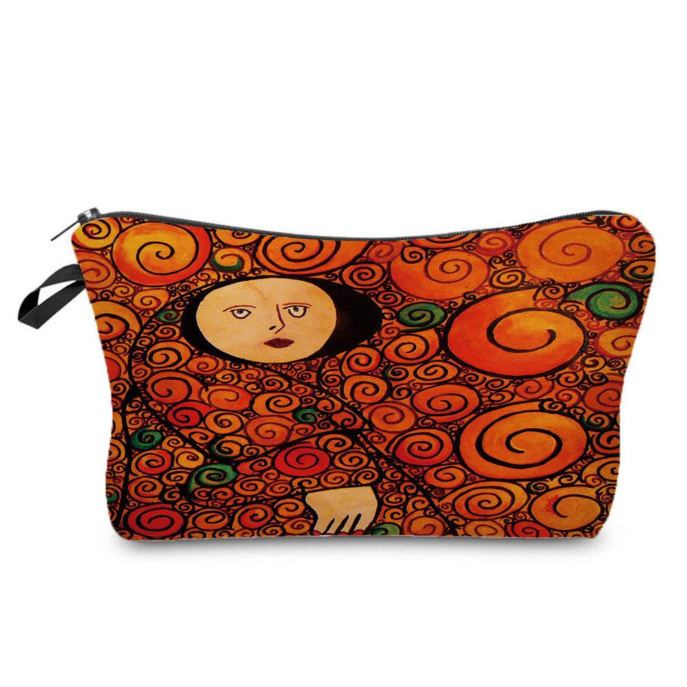 Dam Guld oljemålning Tryck Kosmetikväska Toalettartiklar Organisera Reseförvaringsfodral 6370