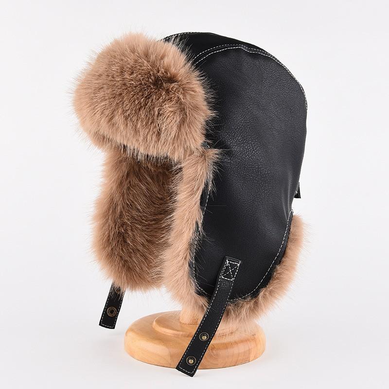 Winter Warm Faux Leather Aviator Hat With Ear Protection Unisex Thick Fur Lined Cap Cold Weather Riding