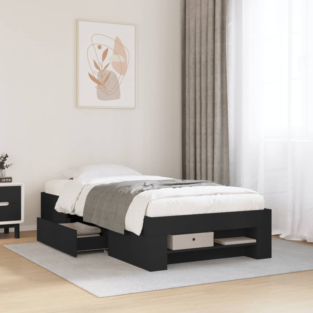 Bed Frame Black 75x190 cm Particleboard