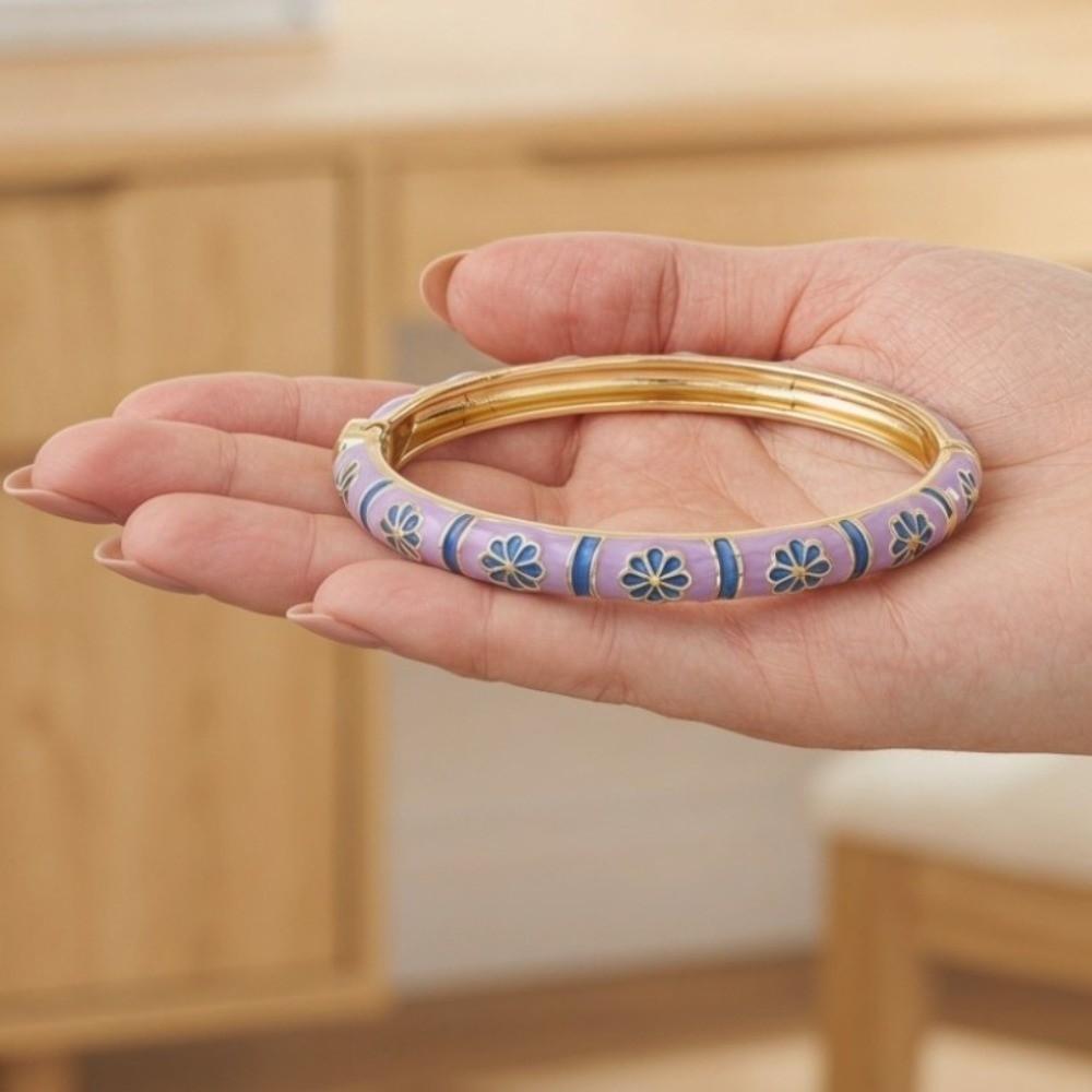 Small Petal Chinese Flower Bangle Colorful Women's Hand Bracelet Vintage Cloisonne Bangle Ladies
