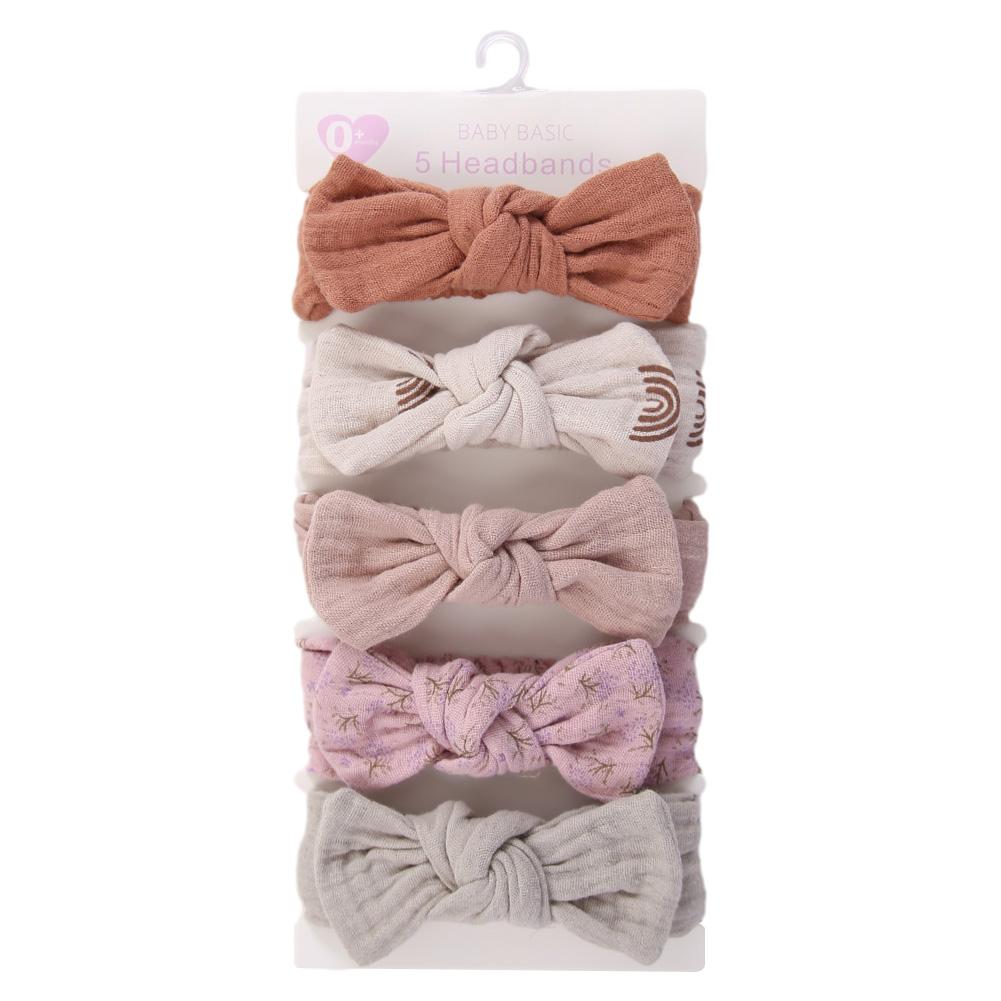 5 Stuks/Set Effen Muslin Katoen Linnen Baby Hoofdband Elastische Konijnenoor Haarband Baby Meisje Turban Hoofdbanden Stretch Accessoires gray