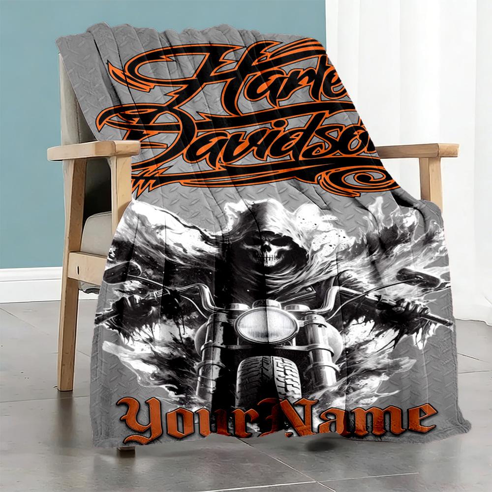 Harley-davidson Motorcycles Personalized Text Blanket Lightweight Customizable Blanket Soft Warm Cozy Perfect for Home Decor Seaside Office Sofa