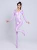 Sexy Women Candy Color Jumpsuit High Elastic Slip Satin Shiny Bodysuit Slimming Tight Open Crotch Leotard Shaper Wear