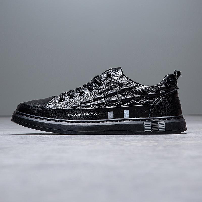 

Туфли из коровьей кожи первого слоя мужские новые кожаные туфли с тиснением под крокодила корейская версия трендовые мужские универсальные повседневные маленькие белые туфли кеды мужские 49 чёрный