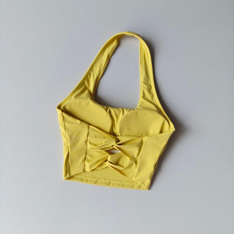 

Cabbage Halterneck Sports Intimates Back Shaping Padded Yoga Vest Shockproof Push-up Pilates Running Bra Yellow M