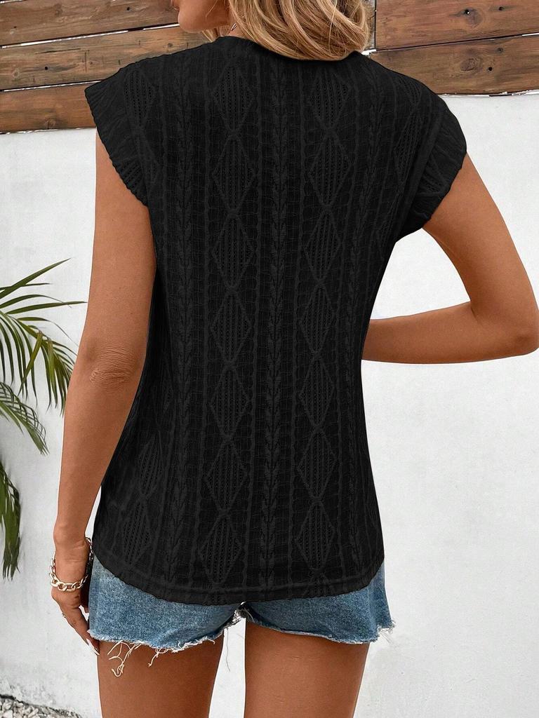 2025 Summer Women's Jacquard Round Neck Short Sleeve Loose T-shirt Vest