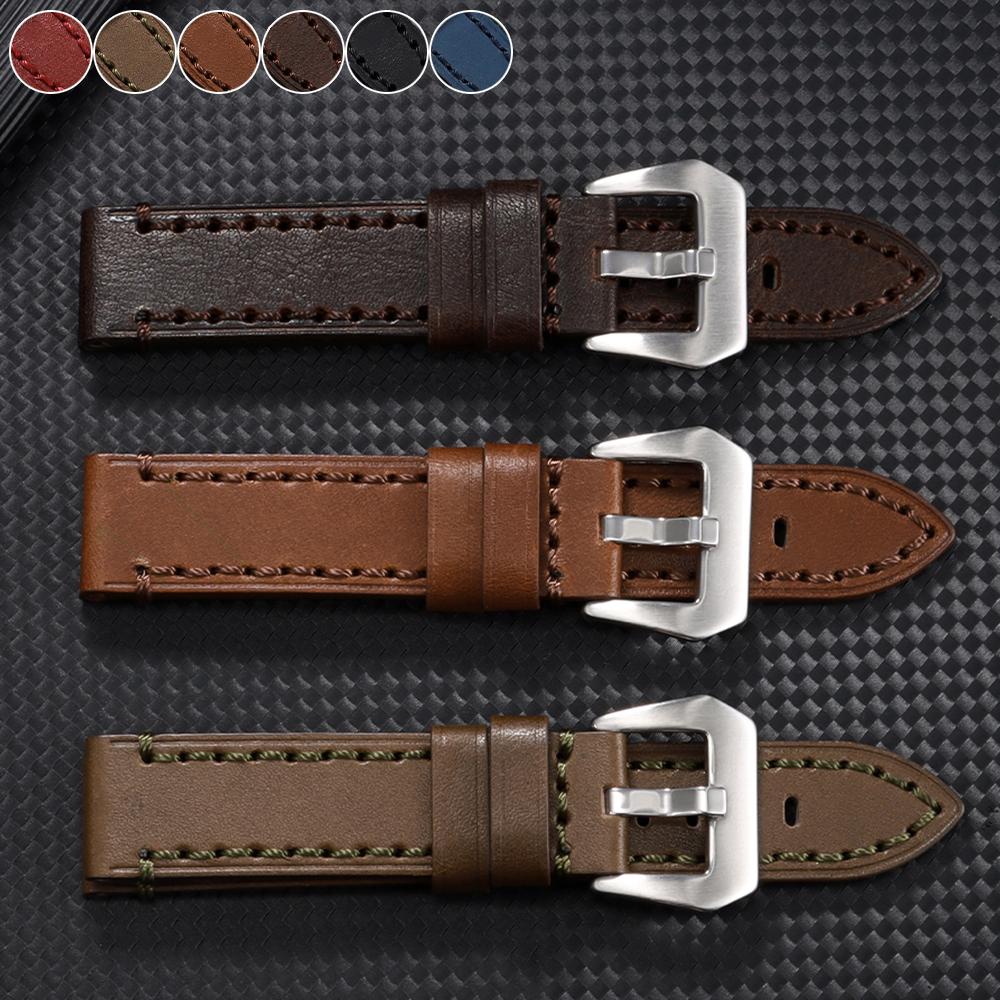 Vintage Brązowy Skórzany Pasek do Zegarka dla Panerai dla Seiko Pasek ze Skóry Bydlęcej Mężczyźni Kobiety Bransoleta do Zegarka 18mm 20mm 22mm 24mm 26mm