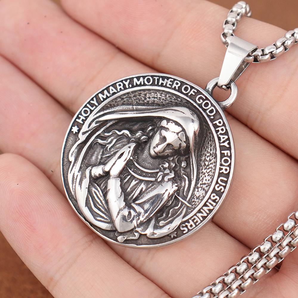 Collana Madonna Trendy Design Fascino Popolare Acciaio Inossidabile Pendente Madonna Madre Ringraziamento Gioielli Religiosi Vintage