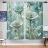 2Pcs Teal Floral Curtains 3D Poppy Water Drop Pattern Living Room Bedroom Balcony Sunshade Fresh Natural Decor Curtains