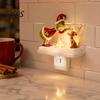 Warm Twinkling Christmas Decor Night Light, Santa Claus Grandma Bonfire Resin LED Lamp Holiday Nursery for Bedroom, Plug-in Festive Ambient