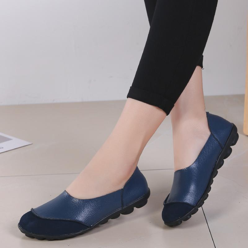 Fashion Genuine Leather Casual Bean Shoes Women Lightweight Slip-on Spring Bean Loafers Ladies Non-slip Moccasins Walking Shoes
