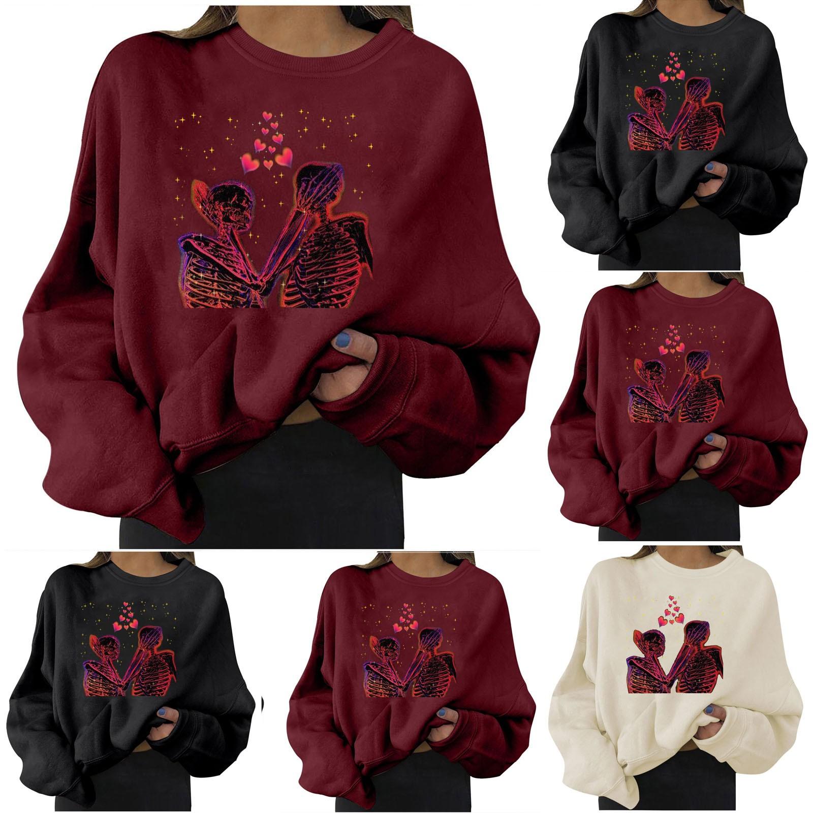 

Женская повседневная свободная толстовка большого размера с круглым вырезом и длинным рукавом с принтом Хэллоуина