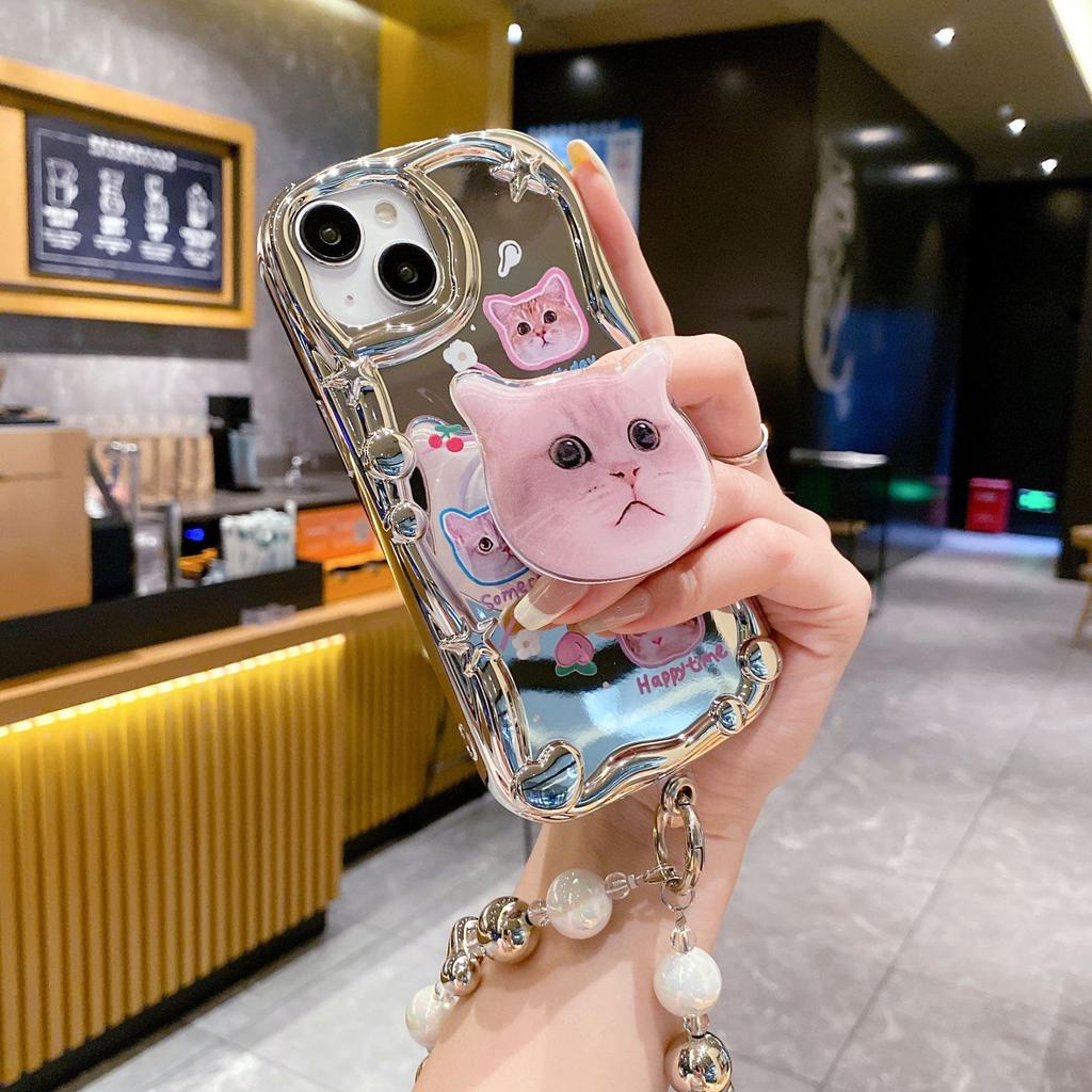 Three Dimensional Wave Electroplating Suitable for Apple 16PRO Cute Cat Phone Case IPhone XR Mirror Flash Drill Soft Case