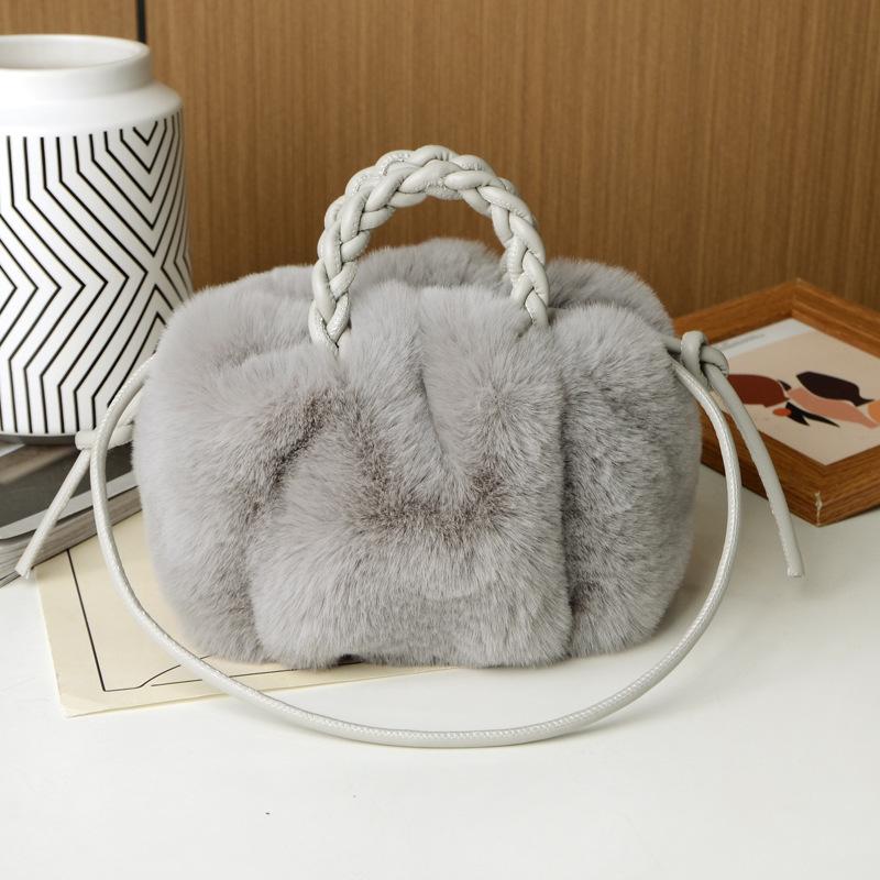 Modische, hochstrukturierte, gewebte Griffe, Wolkenplüschtasche, große Kapazität, Kunstpelz, Handtaschen für Mädchen, süßer Kürbis, Herbst/Winter, neue, vielseitige Damen-Umhängetasche