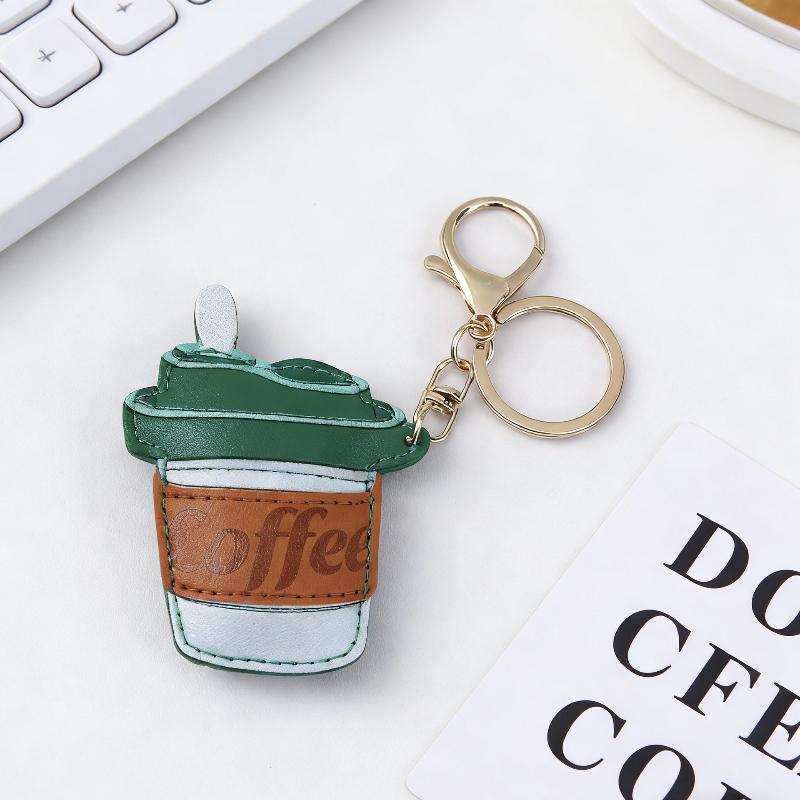 Ins Creative Cool Candy Leather Coffee Cup Style  Bag Hanging Decoration Phone Case Pendant Chain Keychain