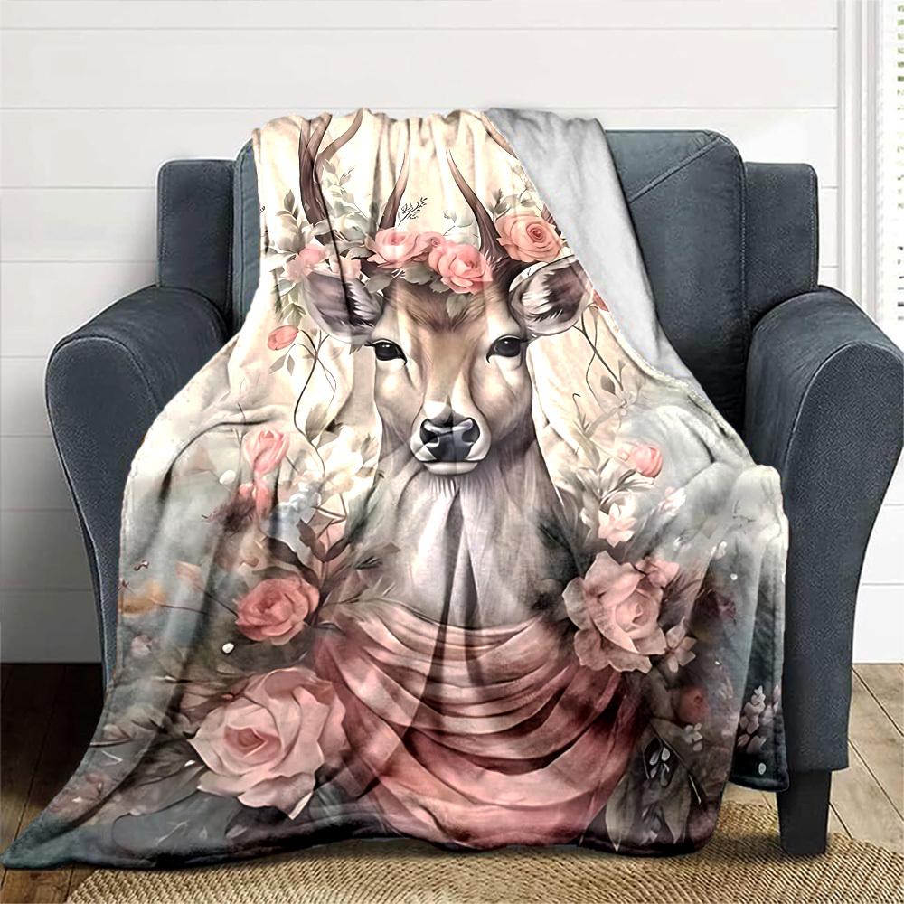 1pc Deer Name Blanket Lightweight Flannel Throw for Sofa Bed Travel Camping Livingroom Office Couch Chair