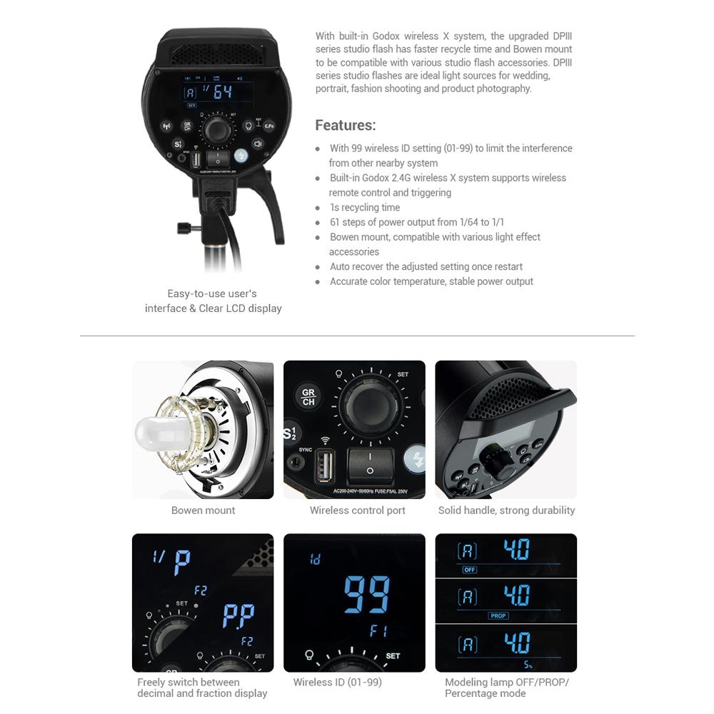 Godox DP1000III Professional Studio Flash Light Strobe Lighting Lamp GN92 Max. Power 1000Ws 2.4G