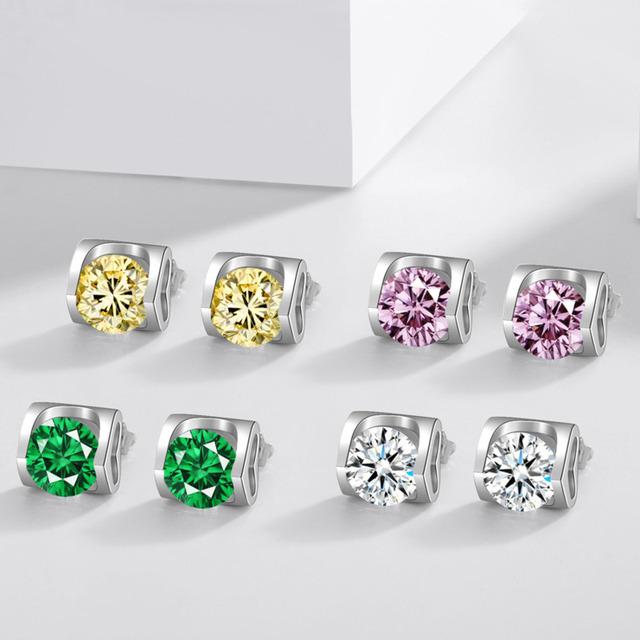 

Классические серьги Cellacity для женщин, серебро 925 пробы, ювелирные изделия, 1 карат, муассанит с бриллиантами, серьги-гвоздики, желтый, розовый, зеленый, циркон розовый