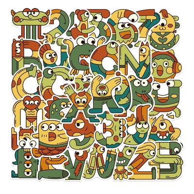 36 Cartoon Digital Letter Illustration Stickers Suitcase Notebook Waterproof Removable Glue Without Repeating Stickers
