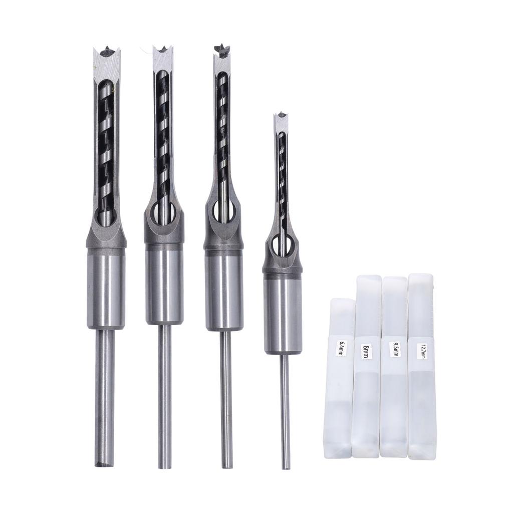 Set 4 Bucăți Burghie Pătrate pentru Lemn HSS Rezistente la Uzură 1/4in 5/16in 3/8in 1/2in Bit Freză Conică