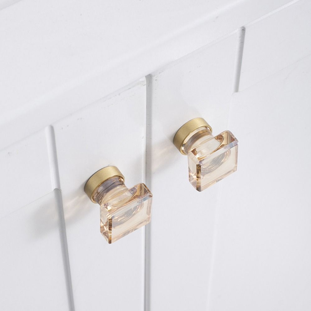 Crystal Glass Furniture Handle Champagne / Transparent Single Hole Drawer Pull Handles Luxury Gold Base Kitchen Cabinet Knobs