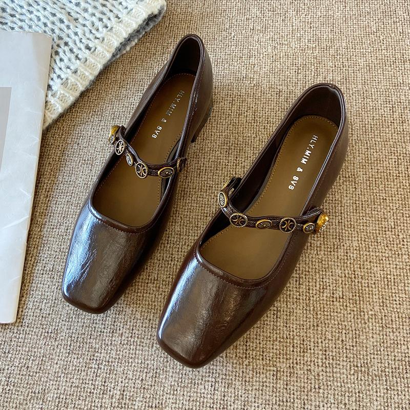 

G3760-72 retro thick heel Mary Jane shoes women s 2025 spring and autumn new models with skirts gentle wind evening single shoes women 40 коричневый