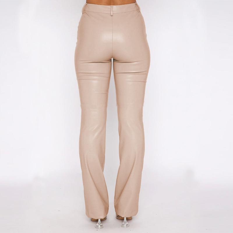 Pantaloni casual dritti in pelle PU da donna autunno e inverno europei e americani pantaloni lunghi in pelle da donna