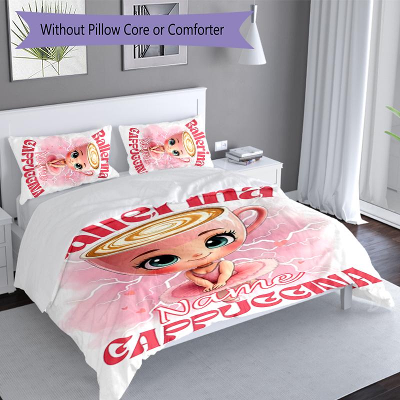 3pcs Custom Name Ballerina Capuchina Set,Includes 1 Duvet Cover and 2 Pillowcases,All-season Bedroom Decor