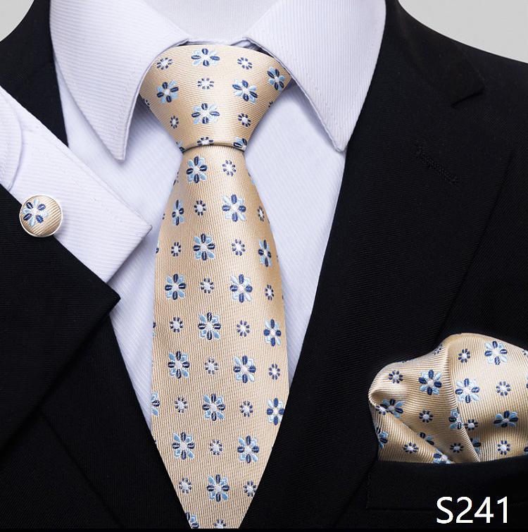 Newest Style Holiday Present Tie Pocket Squares Cufflink Set Necktie Men Dark Blue Wedding Accessories Office Cravat