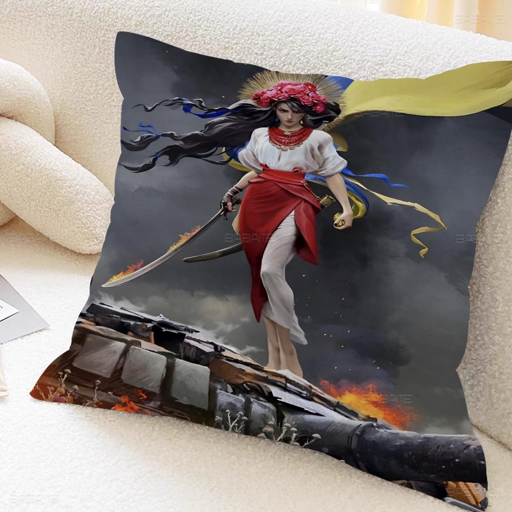 U-Ukraine-Flag Girl Pattern Pillow Gifts Home Office Furnishings Bedroom Sofa Car Cushion Cover Case 45x45cm