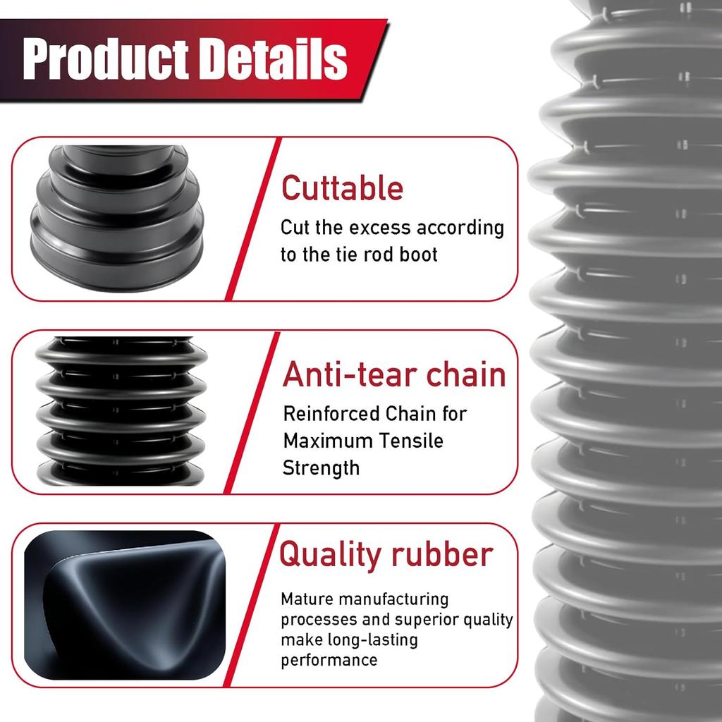 Upgrade 2PCS Tie Rod Boot Rack And Pinion Boot Kit,Thickened Neoprene Rubber Materia,With 4 Stainless Steel Clamps & 6 Cable Ties, Universal Inner