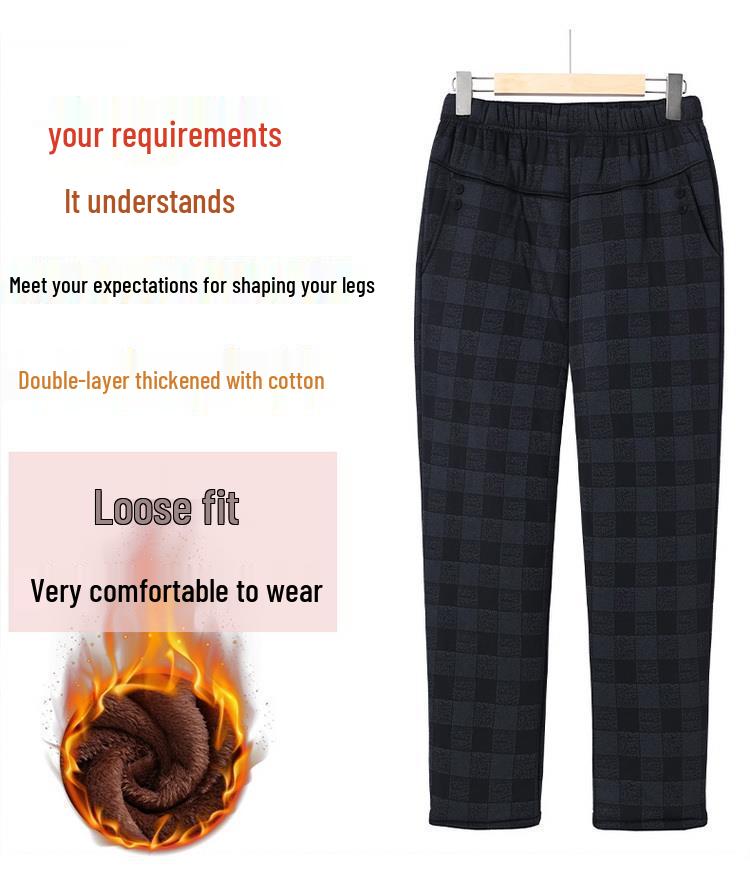 Women's High-Waist Fleece-Lined Lambswool Cotton Pants for Winter
