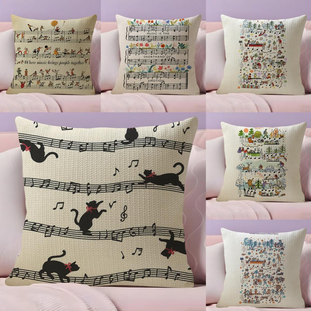 Sheet music design Cushion Cover Natural Linen Organic Fabric DoubleSided Printing Sofa Home Decor Breathable Bed Pillow