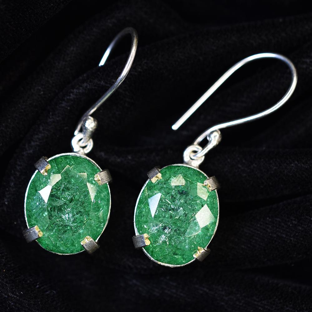 Colombian Natural Green Emerald 51 Ct Oval CERTIFIED 925 Sterling Silver Earring MY.ER-38-NS