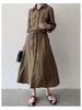 2024 Japanese & Korean Style Sleeveless Pocket Long Swing Casual Lapel Shirt Dress