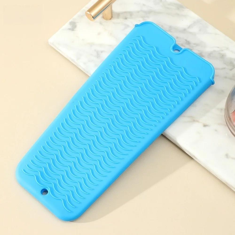 Silicone Hair Straightener Pouch Multifunctional Non-Slip Heat Curling Pouch Multi Color Foldable Curling Iron Insulation Mat синий
