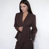 European and American women's wear 2025 autumn new arrival: elegant waist-cinching long-sleeve suit high-waisted straight-leg pants deep V two-piece 