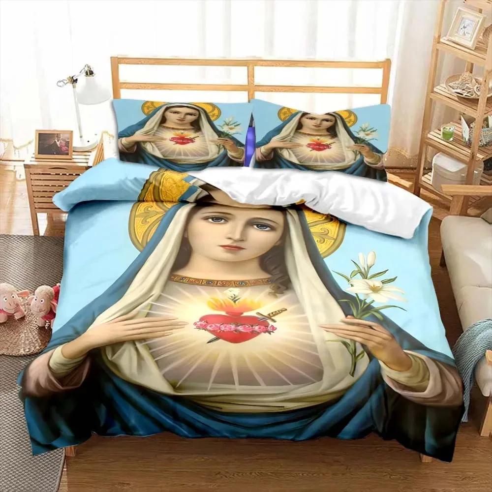 Jesus Virgin Mary Theme Children Room Bedroom Bedding Set Comforter Cover Kids Bed Polyester Duvet Cover Set with Pillowcase