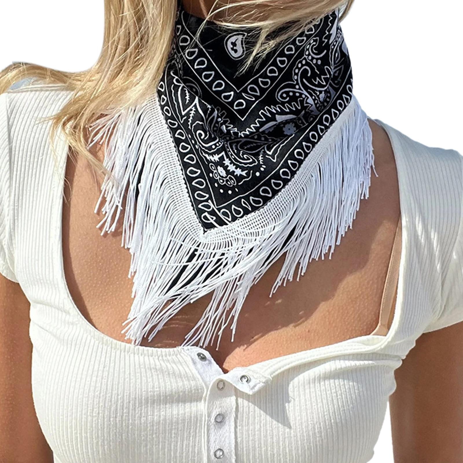 Ковбойская бандана Пейсли Шарф с бахромой Бандана Западная ковбойская бандана Бандана для девичника Шарф с кисточками чёрный