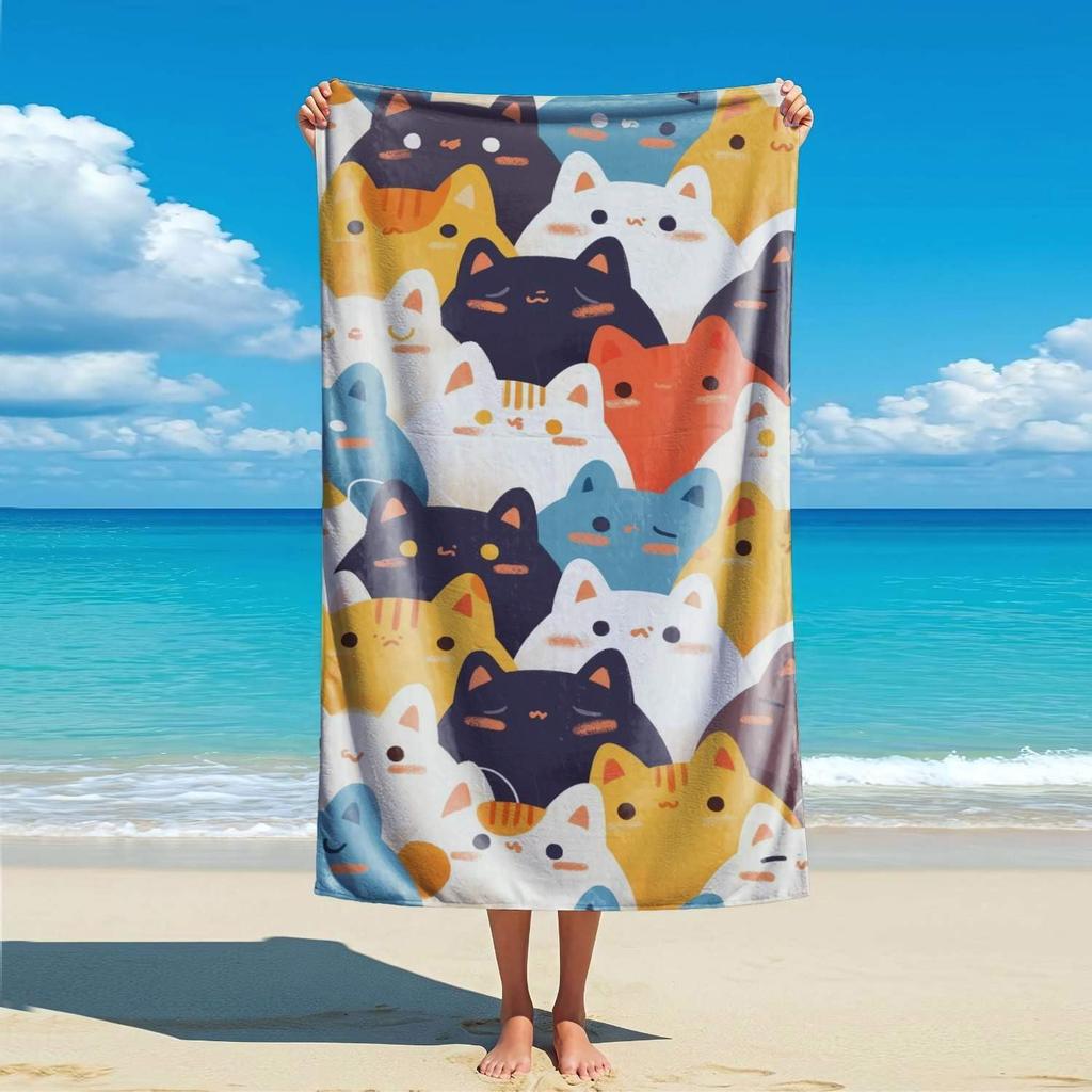 Fantastisk Whiskers Verden Kat Strandhåndklæde, Sjovt Sødt Killingedesign Overdimensioneret Hurtigtørrende, Sandfrit Letvægts Rejse Poolmåtte