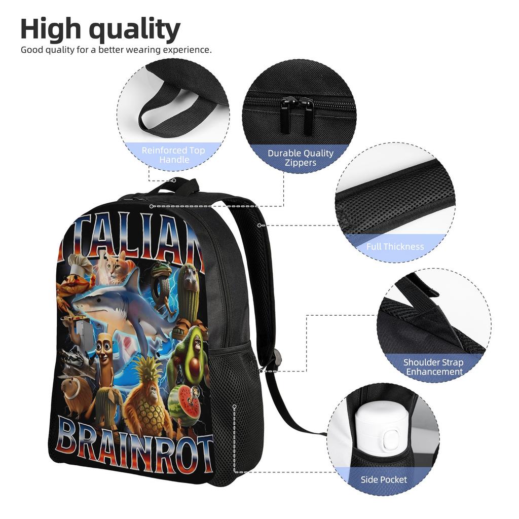Italian Brainrot Backpack Youth Meme Print Backpacks Polyester Cute School Bags Sport Custom Rucksack