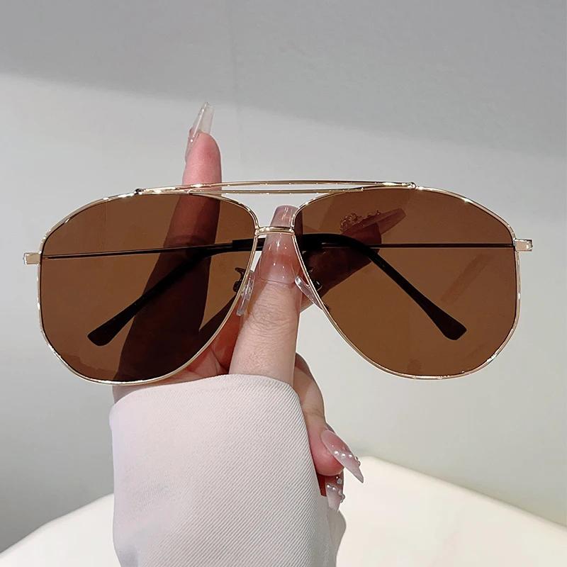 Vintage Pilot Sunglasses Men Fashion Oversized Double Bridge Shades Women New Trendy Brand Design Decorative Sun Glasses