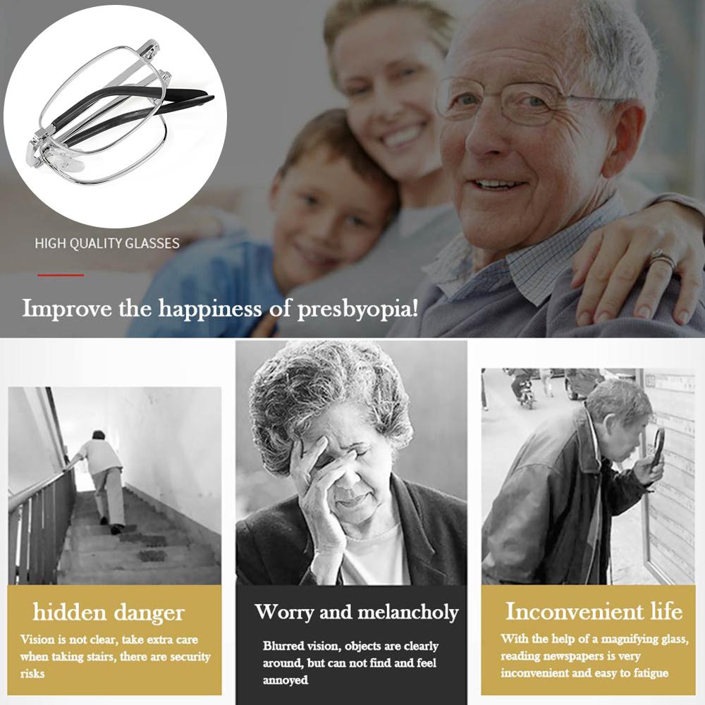 Folding Reading Glasses With Case Fashion Metal Frame Folded Foldable Presbyopia Eyeglasses Women Men Magnifying Eyewear +1-+4