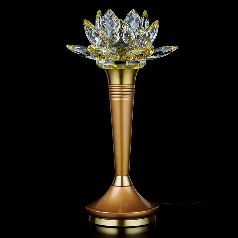 Copper LED Crystal Lotus Multi-Color Buddha Offering Lamp for Home Worship
