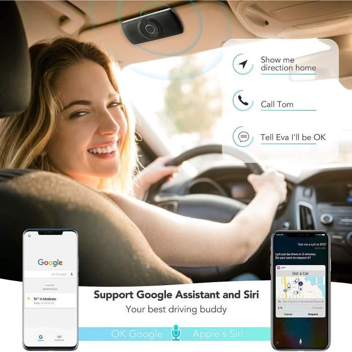 Kit Mains Libres pour Voiture Bluetooth,4.2Haut-Parleur Micro Intégré avec Clip Support du GPS,Slot Carte TF Reconnexion Automatique