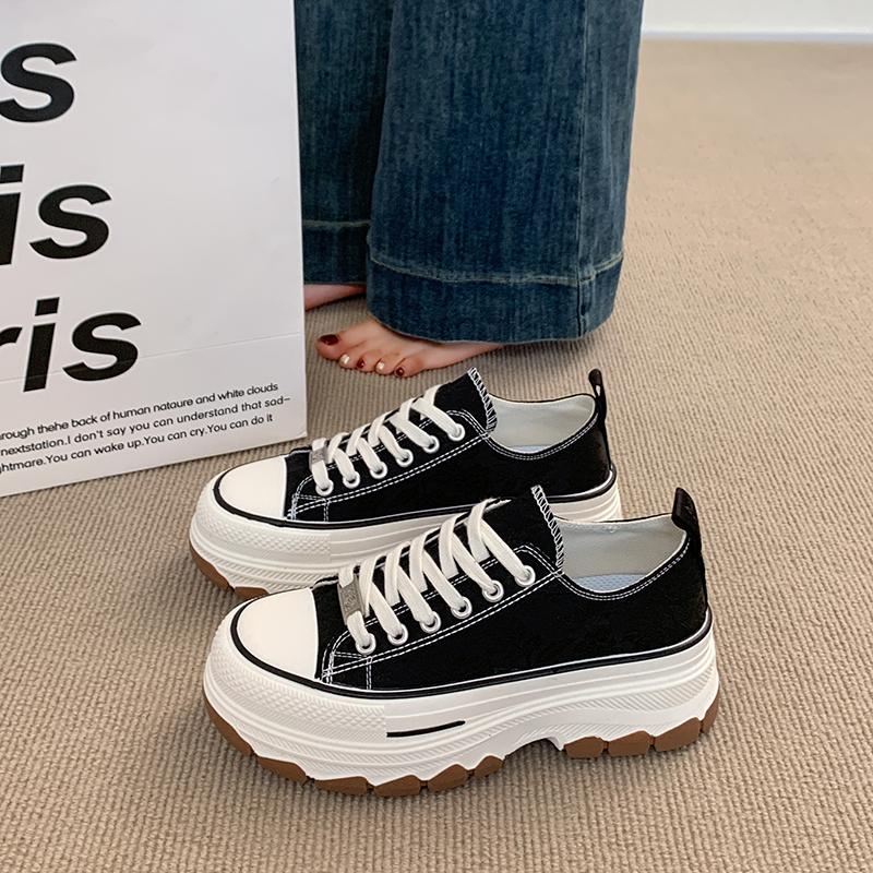 CRLAYDK Classic Canvas Shoes for Women Low Top Casual Platform Sneakers Ladies Printed Fashion Height Increase Walking Tennis