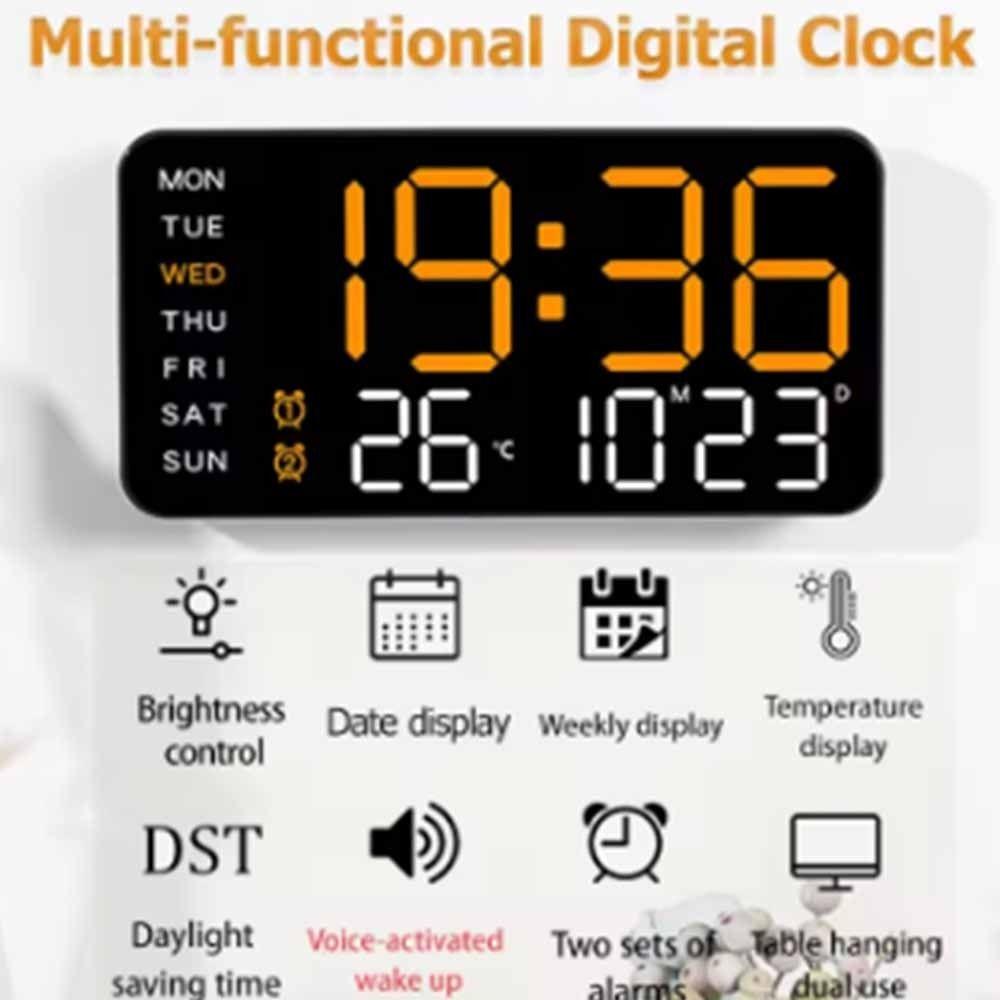 Large Display Digital Wall Clock Week Date Display Electronic Table Clock LED Alarm Clock  Bedroom